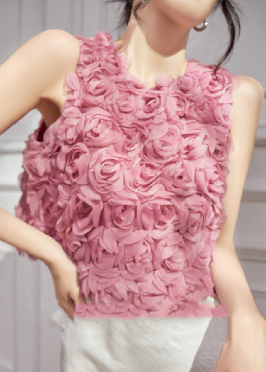 Vests Pink Sleeveless Design Floral Tulle Original