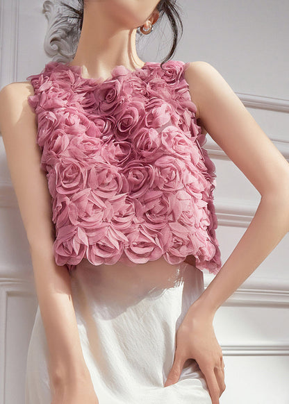 Vests Pink Sleeveless Design Floral Tulle Original