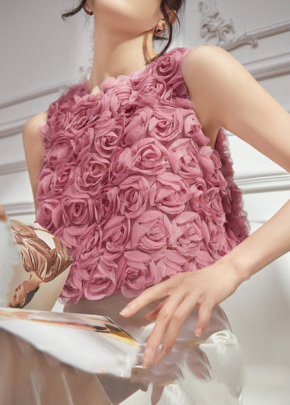 Vests Pink Sleeveless Design Floral Tulle Original