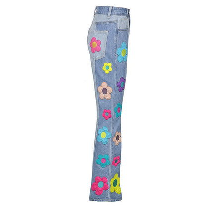 Colorful Flowers Denim Jeans