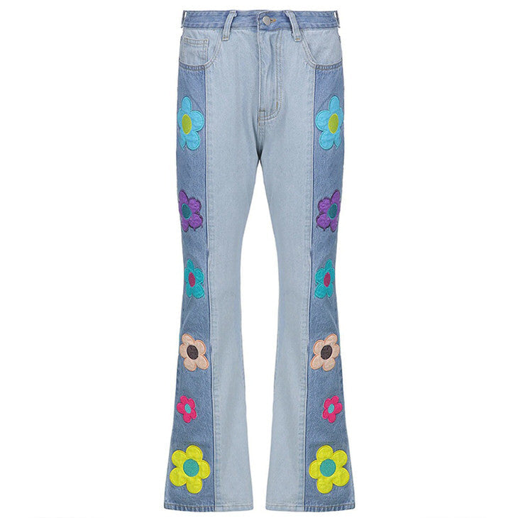 Colorful Flowers Denim Jeans