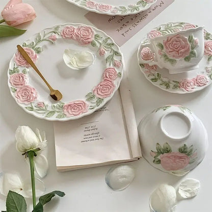 Pink Retro Roses Cup and Saucer ON1460 spreepickyshop