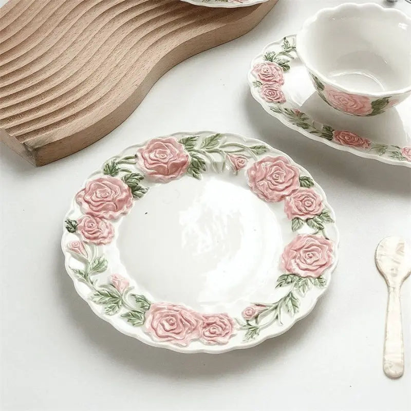 Pink Retro Roses Cup and Saucer ON1460 spreepickyshop