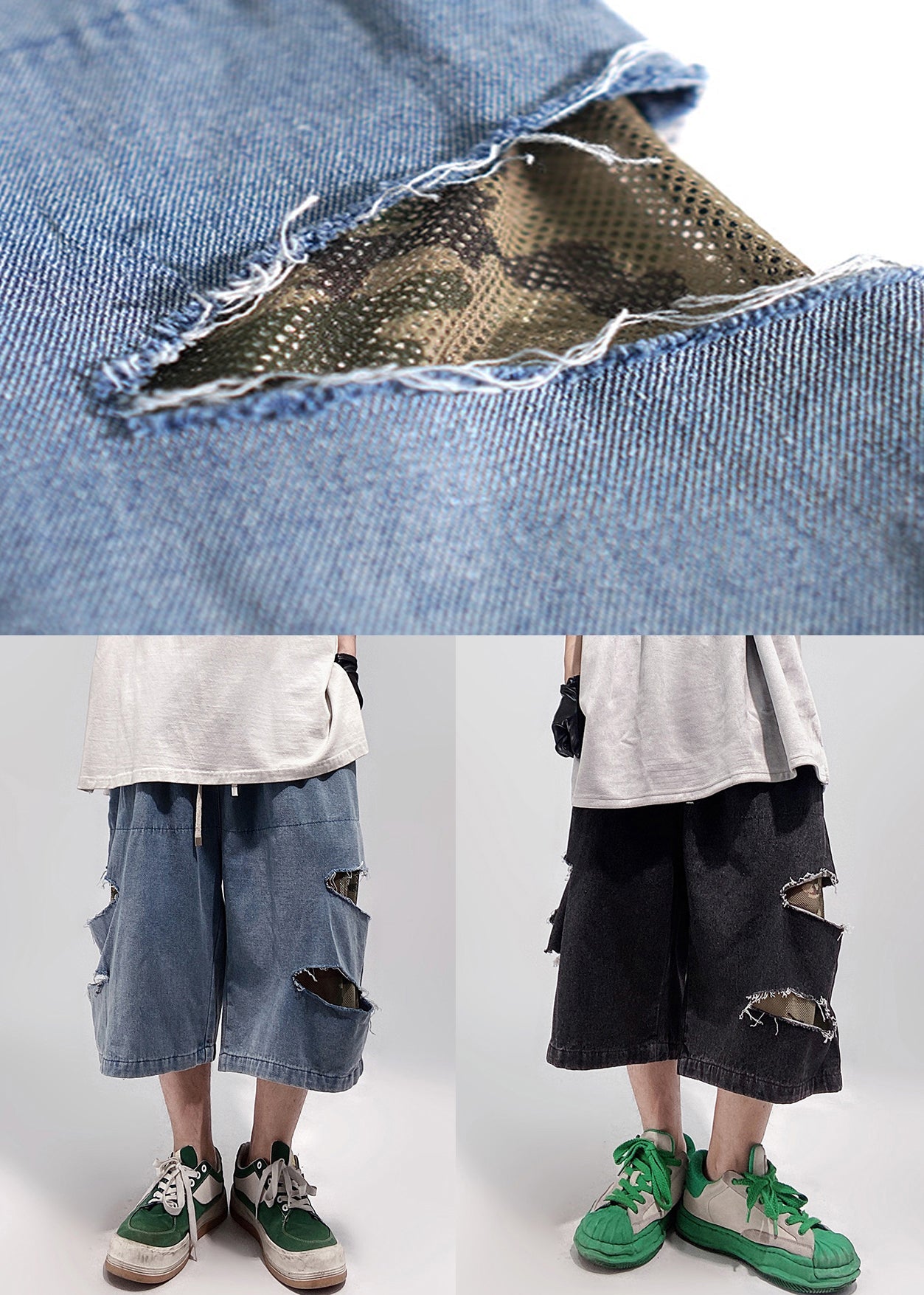 Shorts Hole Size Blue Summer Plus Denim Men Pockets