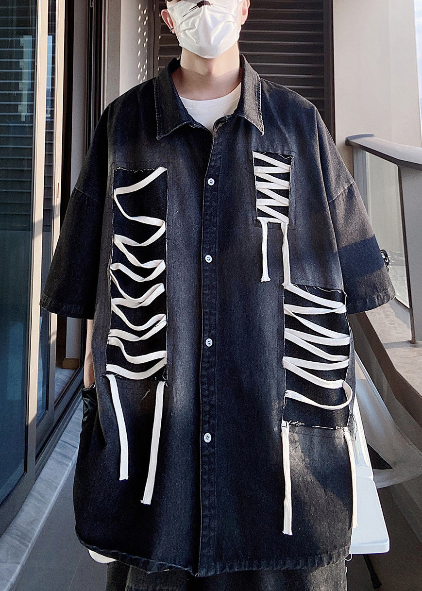 Blue Plus Shirts Men Patchwork Original Half Design Sleeve Size