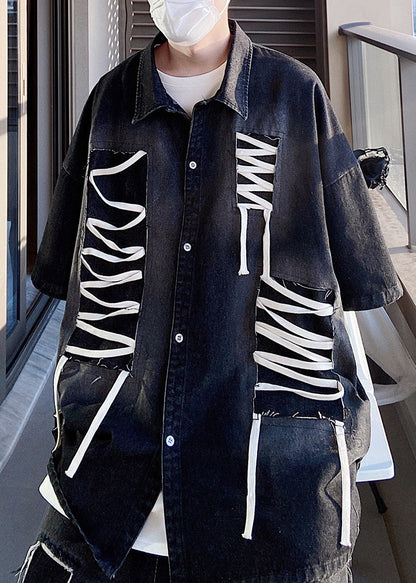 Blue Plus Shirts Men Patchwork Original Half Design Sleeve Size