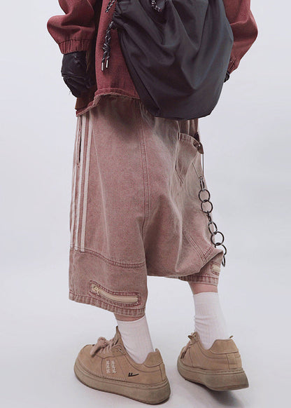 Men Size Summer Shorts Zippered Elastic Dark Striped Gray Waist Plus