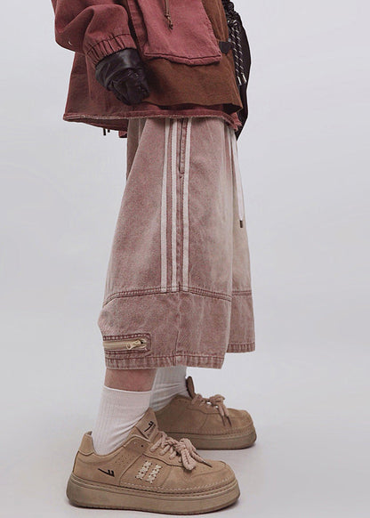 Men Size Summer Shorts Zippered Elastic Dark Striped Gray Waist Plus