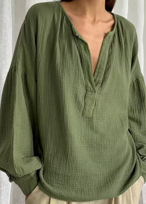 Green Plus V Patchwork Solid Neck Size Fall Tops