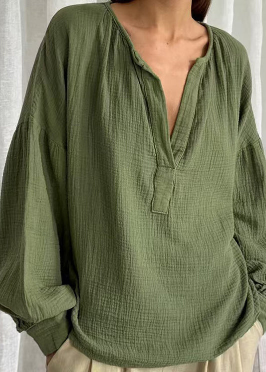 Green Plus V Patchwork Solid Neck Size Fall Tops
