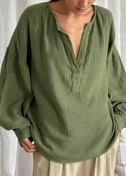 Green Plus V Patchwork Solid Neck Size Fall Tops