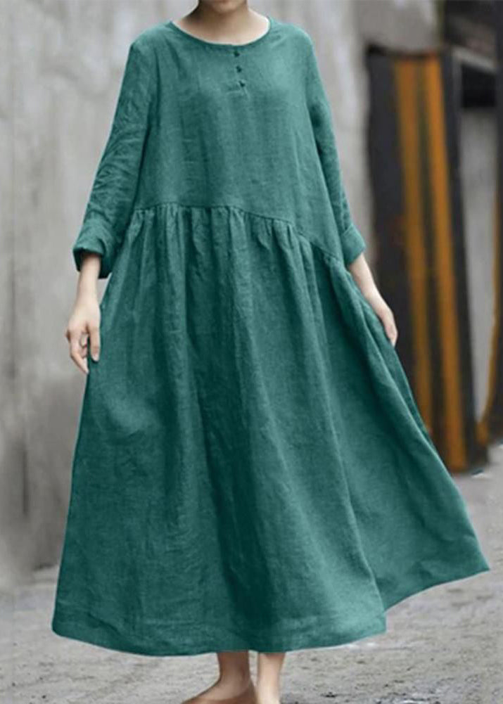Green Patchwork Long Wrinkled Plus Dresses Size Fall