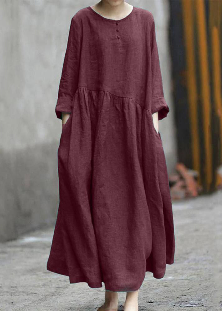 Green Patchwork Long Wrinkled Plus Dresses Size Fall