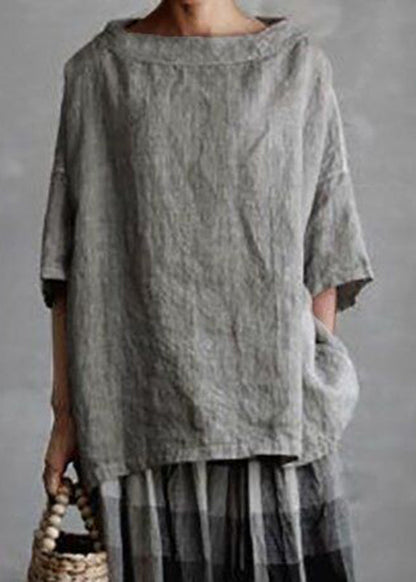 Plus O-Neck T Grey Summer Patchwork Size Solid Shirts