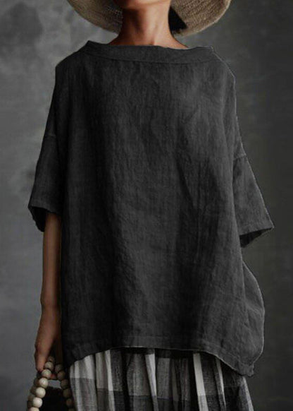 Plus O-Neck T Grey Summer Patchwork Size Solid Shirts