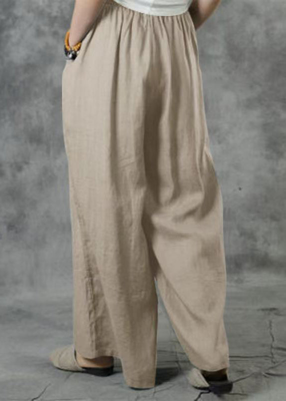 Wide Khaki Leg Waist Plus Summer Elastic Size Pants Pockets