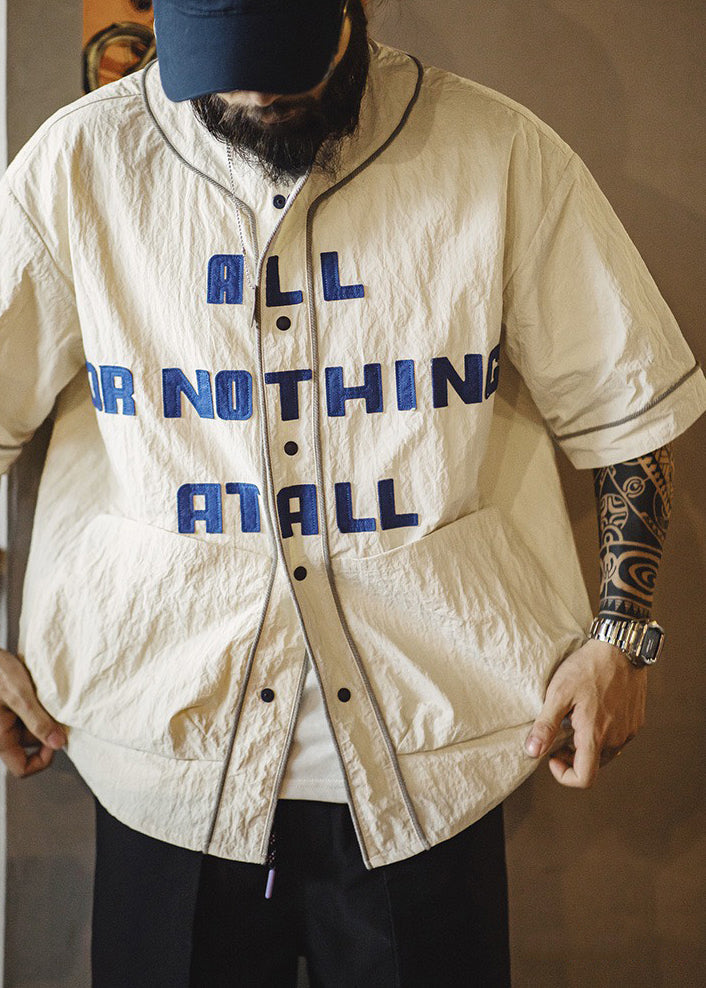 Men Half Sleeve Khaki Pockets Plus Letter Shirts Cotton Size Button