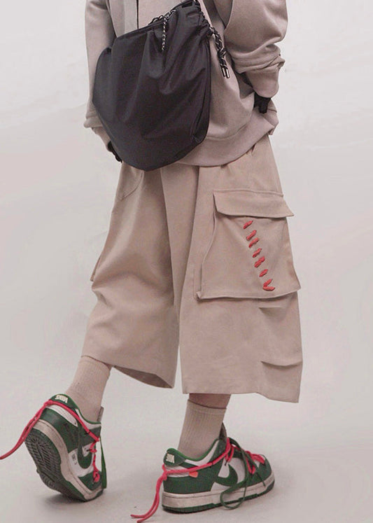 Crop Elastic Summer Khaki Waist Plus Men Pants Pockets Cotton Size