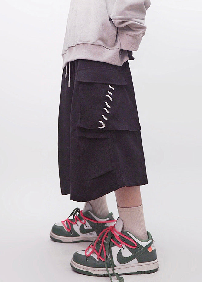 Crop Elastic Summer Khaki Waist Plus Men Pants Pockets Cotton Size