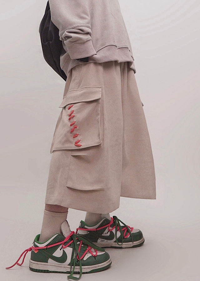 Crop Elastic Summer Khaki Waist Plus Men Pants Pockets Cotton Size