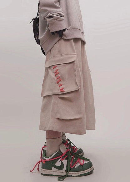 Crop Elastic Summer Khaki Waist Plus Men Pants Pockets Cotton Size