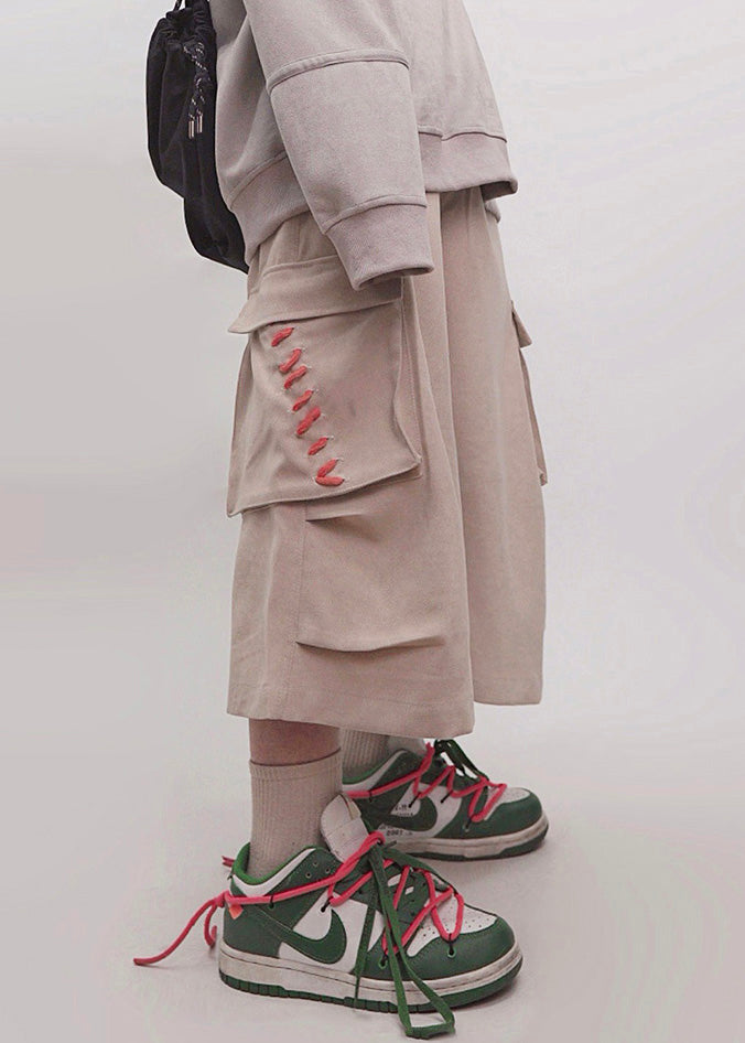 Crop Elastic Summer Khaki Waist Plus Men Pants Pockets Cotton Size