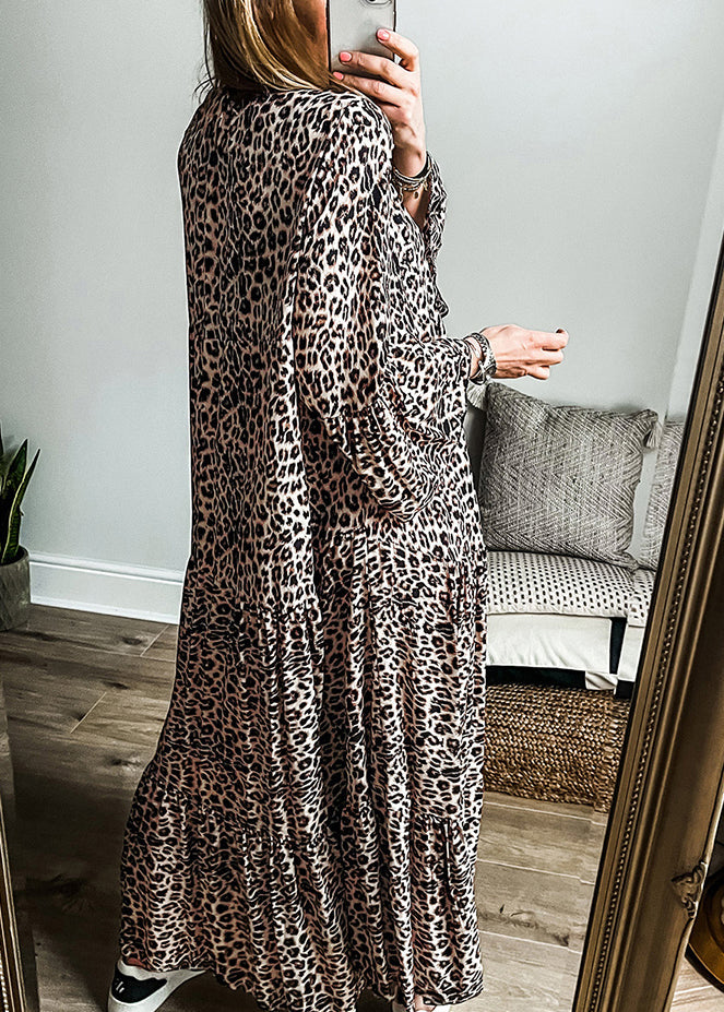 Plus Size Maxi Dress Neck Fall V Patchwork Leopard