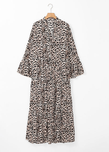 Plus Size Maxi Dress Neck Fall V Patchwork Leopard