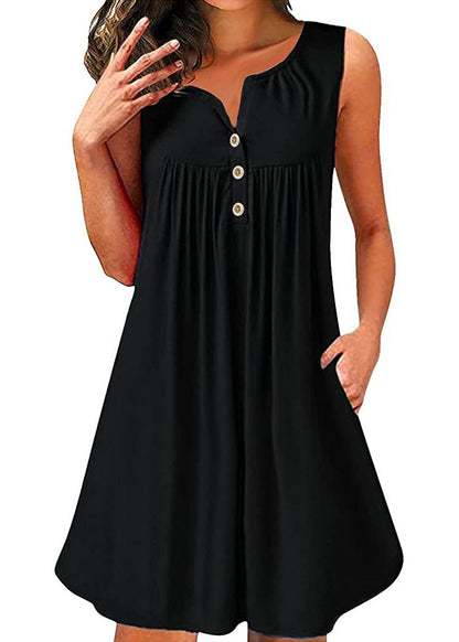 Neck Sleeveless Mid Red V Plus Dress Wrinkled Size Cotton