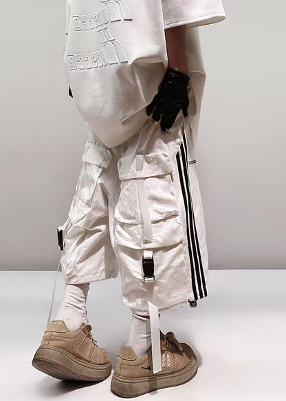 Plus Summer Striped Shorts Cotton White Pockets Men Size