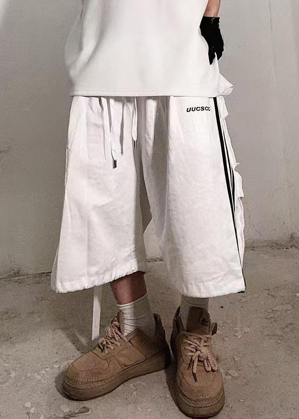 Plus Summer Striped Shorts Cotton White Pockets Men Size