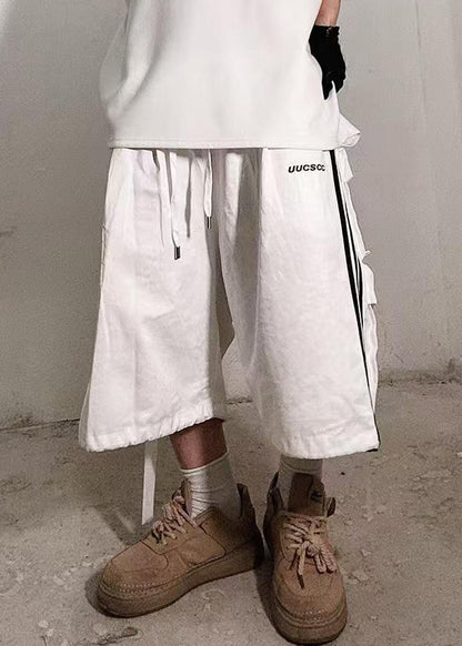 Plus Summer Striped Shorts Cotton White Pockets Men Size