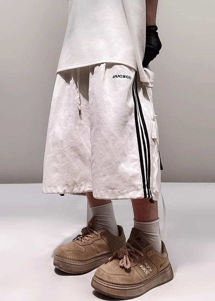 Plus Summer Striped Shorts Cotton White Pockets Men Size