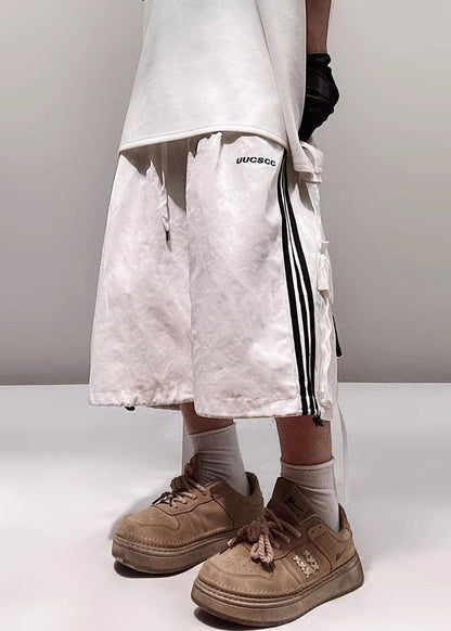 Plus Summer Striped Shorts Cotton White Pockets Men Size