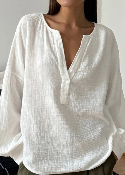 Neck V T Plus Size White Fall Shirts Cotton Patchwork