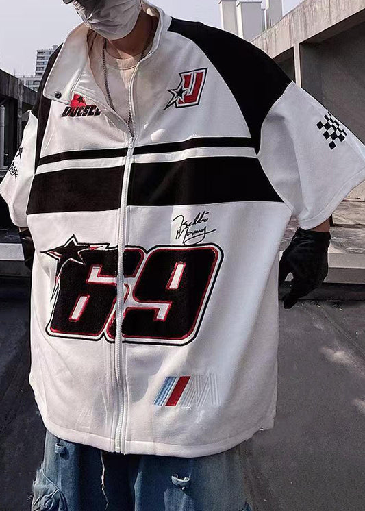 Half Shirts Zip White Print T Plus Mens Cotton Sleeve Size Up