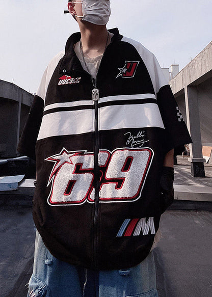 Half Shirts Zip White Print T Plus Mens Cotton Sleeve Size Up