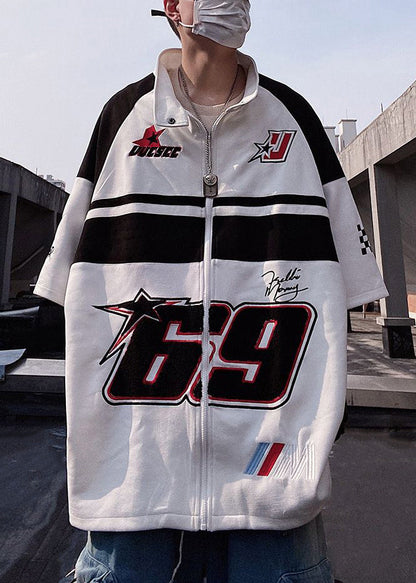 Half Shirts Zip White Print T Plus Mens Cotton Sleeve Size Up