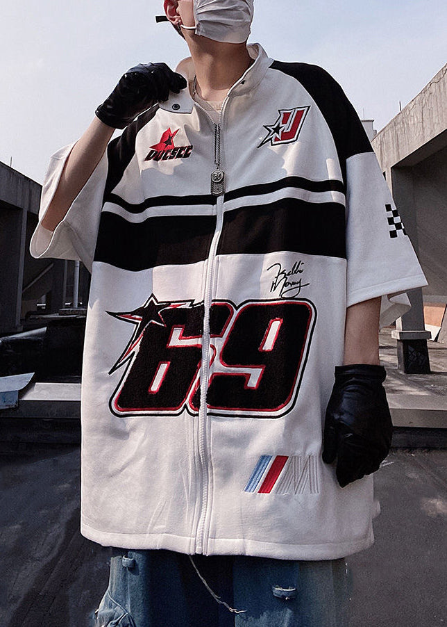 Half Shirts Zip White Print T Plus Mens Cotton Sleeve Size Up