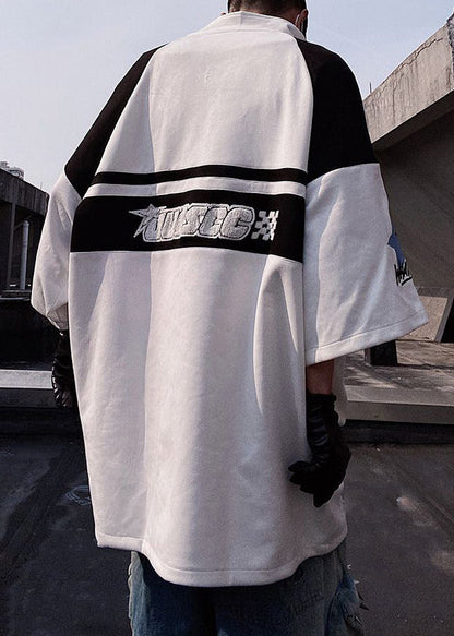 Half Shirts Zip White Print T Plus Mens Cotton Sleeve Size Up