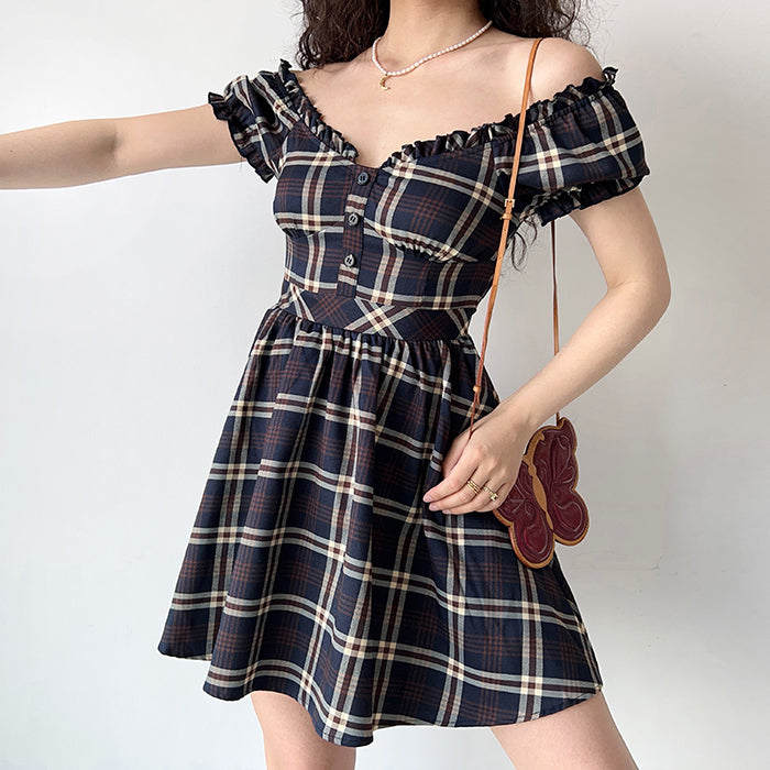 Elegant Black Plaid Dress