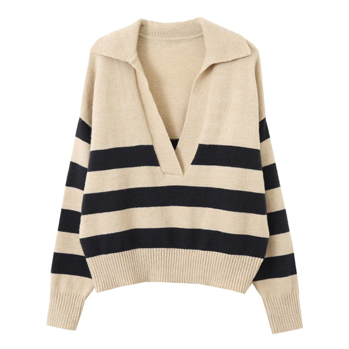 Preppy Collar Striped Pullover