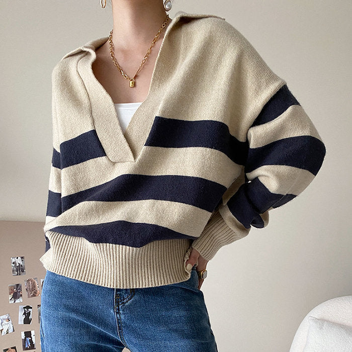 Preppy Collar Striped Pullover