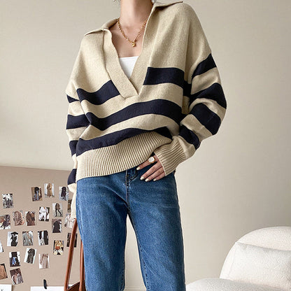 Preppy Collar Striped Pullover