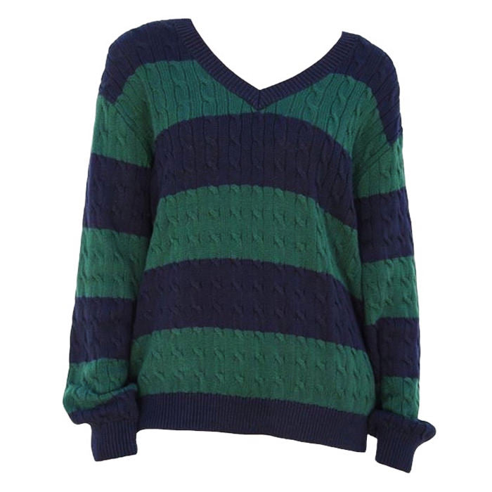 Dark Green Striped Knit Jumper