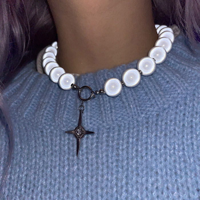 Reflective Pearl Cross Necklace