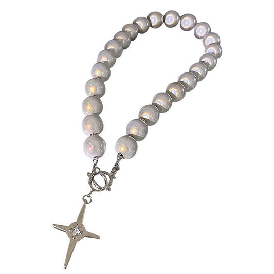 Reflective Pearl Cross Necklace