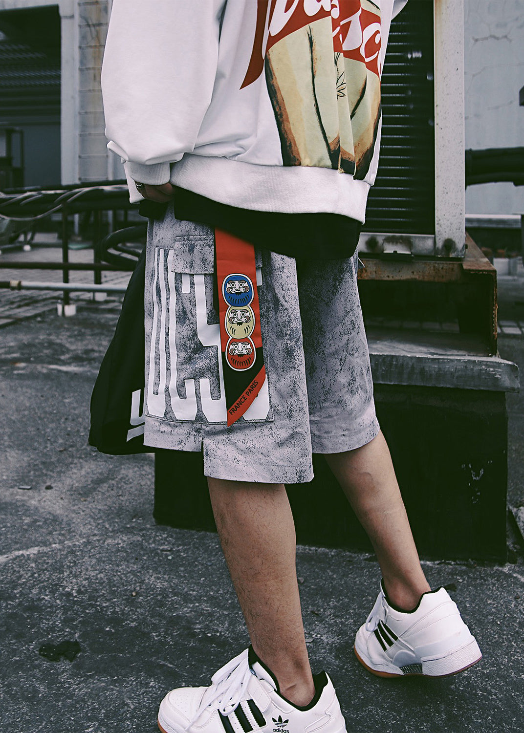 Retro Blue Elastic Mens Print Shorts Pockets Summer Waist