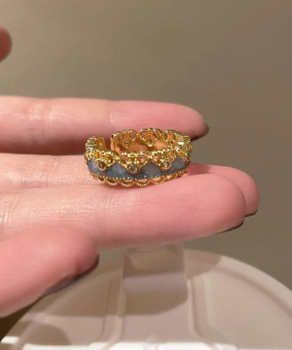 Retro Two-Piece Sterling Lace Rings Gold Silver Open Overgild Set Gourds