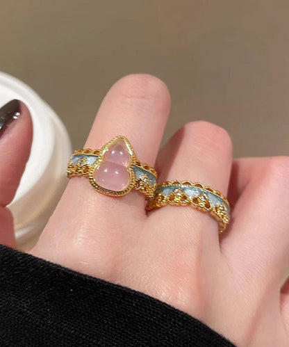 Retro Two-Piece Sterling Lace Rings Gold Silver Open Overgild Set Gourds